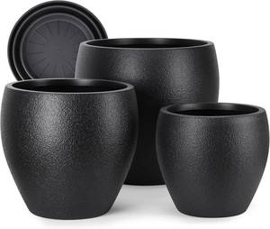lot 1383 image: $120 YNNICO Plant Pots 17.514.812.2 in Set of 3 with Drainage Holes, Black
