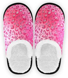 lot 67200 image: Dussdil Pink Silver Sparkling Leopard Spa Slippers Cheetah Womens Mens Slippers Home Spa Slippers Memory Foam Closed Toe Slipper Non Slip for House Hotel Bedroom Travel Shoes M