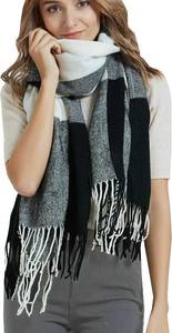 lot 67202 image: Wander Agio Womens Fashion Long Shawl Big Grid Winter Warm Lattice Large Scarf Big Plaid Black