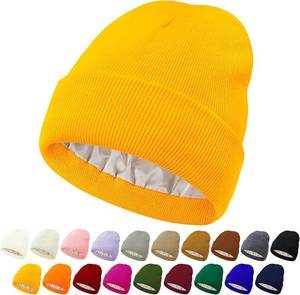 lot 67216 image: Unisex Satin & Silk Lined Slouchy Warm Winter Hat - Knit Satin Lined Beanie for Women & Men