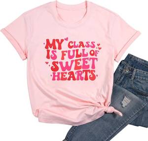 lot 67271 image: Teacher Shirt for Women Valentine Teacher Tshirt My Class is Full of Sweet Hearts Tee Short Sleeve Top