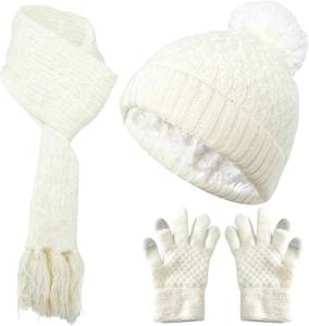 lot 67293 image: Heliltd 3pcs Kids Winter Hat Scarf Gloves Set Fleece Lined Knit Beanies with Pom Pom Warm Mittens for Boys Girls 3-12 Years