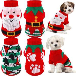 lot 67449 image: 4 Pcs Puppy Christmas Sweater Dog Ugly Xmas Santa Knitted Sweater Small Dog Christmas Outfit Pet Winter Holiday Knitwear Cat Turtleneck Knitwear for Pet Kitten Puppy(Xs)
