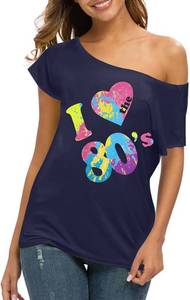 lot 67454 image: 80s Outfit for Women 80s Retro Theme Party Shirts Vintage Disco Outfits 1980s Clothes 90s Neon Off Shoulder Tops