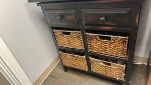 lot 60015 image: Storage Cabinet with 2 Drawers and 4 Woven Baskets