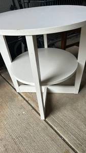 lot 60020 image: White Round Side Table with Shelf Storage