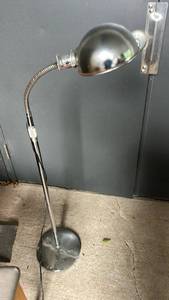 lot 60028 image: Gooseneck Floor Lamp with Metal Dome Shade and Round Base