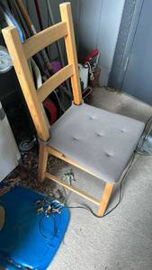 lot 60029 image: Wood Dining Chair with Gray Upholstered Seat