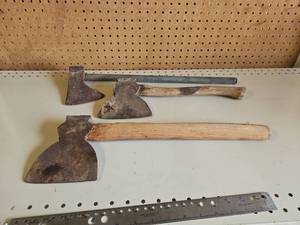 lot 5003 image: Lot of 3 Hand Axes and Hatchets with Wood Handles