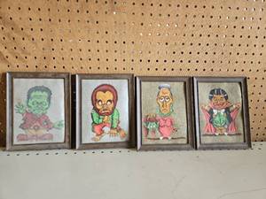 lot 5008 image: Set of 4 Framed Monster Character Illustrations