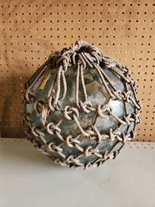 lot 5031 image: Large Glass Fishing Float Buoy Ball Net Green Object 12.4 inch Japanese Vintage. $$