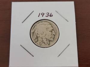 lot 10004 image: 1936-D Buffalo Nickel Five Cent Coin