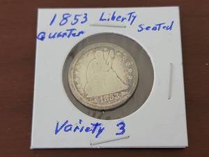 lot 10009 image: 1853 Seated Liberty Quarter Dollar Variety 3 Silver