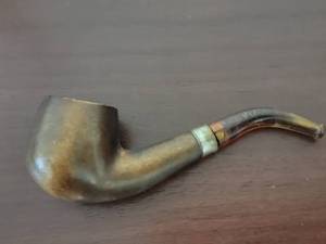 lot 10073 image: Tobacco Pipe with Amber Stem and Metal Band