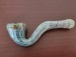 lot 10075 image: Glass Sherlock-Style Smoking Pipe Blue Swirl Pattern