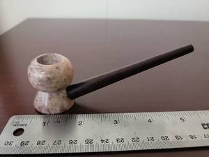 lot 10089 image: Stone Bowl Smoking Pipe with Dark Stem Made in India approx 5in