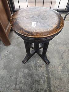 lot 12 image: Antique Piano Stool Fluted Column Base. Screw Type Adjustable. Awesome Piece