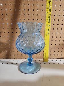 lot 5035 image: Blue Glass Pedestal Compote Bowl with Textured Pattern