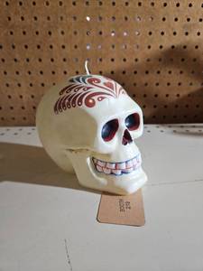 lot 5056 image: Skull Shaped Decorative Candle with Painted Design