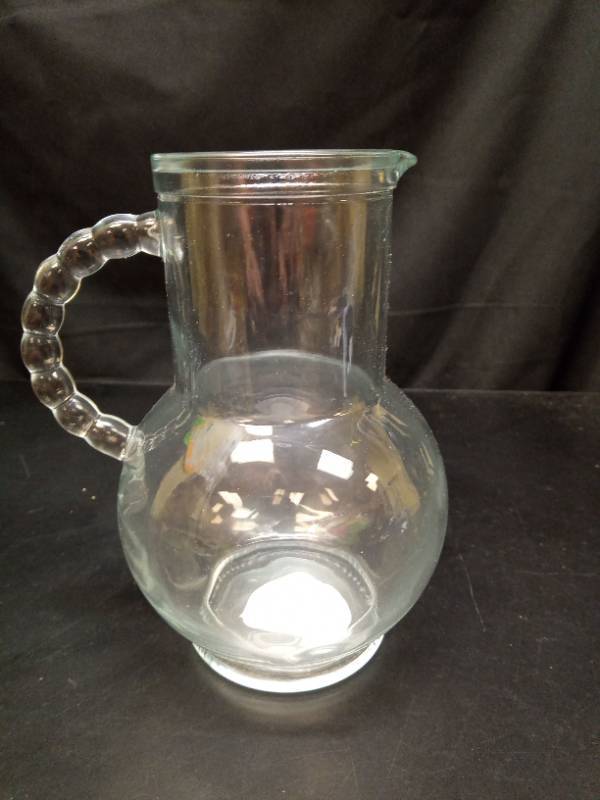 lot 2030 image: Clear Glass Pitcher with Beaded Handle - Retail $15