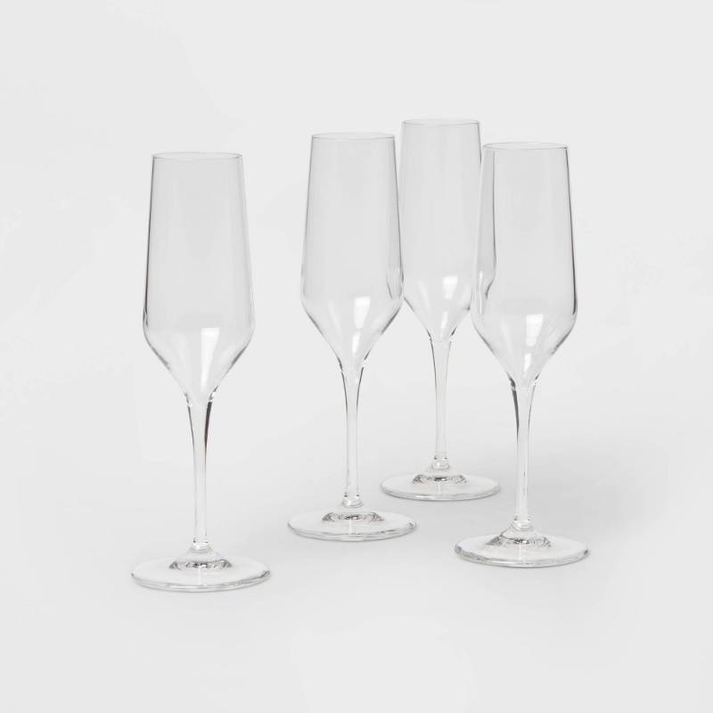 lot 2054 image: 8oz 3pk Glass Atherton Champagne Glasses - Threshold Traditional Clear Flutes, Dishwasher-Safe, BPA & Lead-Free - Retail $30