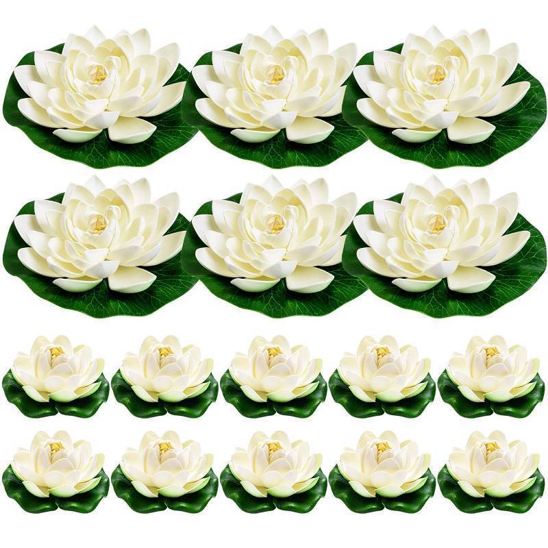 lot 2074 image: WhistenFla 13Pcs Artificial Floating Pool Flowers, 7in & 4in Fake Water Lily Pads Flowers, Lotus Flower Floating Pool Decorations Retail $28.77