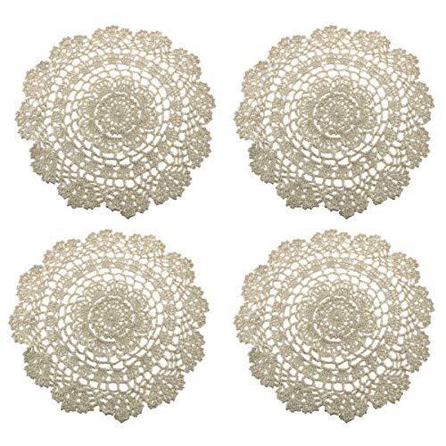 lot 2109 image: E-outstanding Table Placemat 4PCS 10Inch Beige Round Cotton Handmade Crocheted Lace Doilies Retail $10.40