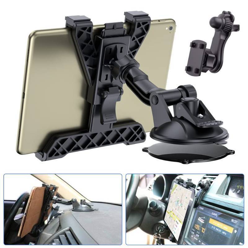 lot 2088 image: OHLPRO Tablet Holder for Car Dashboard, iPad Car Suction Cup Mount for Truck Windshield Vent with Flexible Arm Clip, for All 7-11 iPad Samsung Galaxy Tab, 360° Rotation, Black - Retail $21