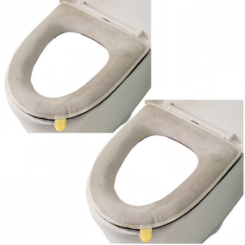 lot 2096 image: Wuyue Hua 2 Pieces Thicker Bathroom Soft Toilet Seat Cover Pad with Handle Toilet Lid Cover Cushion Soft Thicker Washable Fits All Oval Toilet Seats (Grey) - Retail $15