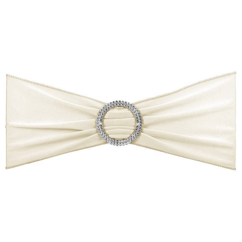 lot 2115 image: PATIKIL 14x5 Stretch Chair Sashes Bows, 10 Pack Elastic Chair Bands Sashes with Buckle Slider for Wedding Banquet Decorations, Cream Retail $15.55