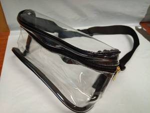 lot 2134 image: Clear Crossbody Waist Bag with Black Trim and Gold Hardware - Retail $10