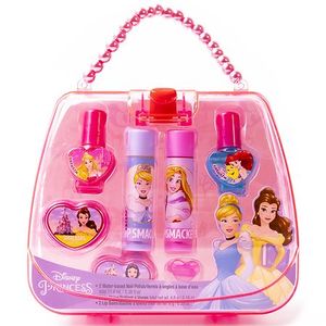 lot 2140 image: Lip Smacker Disney Tote Bag - Disney Princess - 7ct Brightening, Shine Enhancing, Multi-Use Cosmetic Set - Retail $17