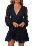 FARYSAYS Womens Lace Wrap Mini Dresses Boho Floral V Neck Long Sleeve Flowy Ruffle Spring A-Line Short Dress for Teen Girls Black Medium - Retail: $60