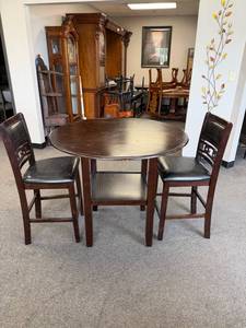 lot 8 image: Drop leaf pub table 36 x 42 x 42 in openWith 2 stools