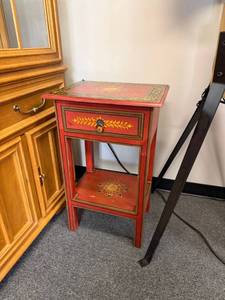 lot 9 image: Red single drawer accent table29 x 18 x 14 in