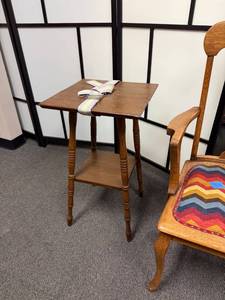 lot 18 image: Wooden plant stand 29 x 16 x 16 in (top needs repaired)