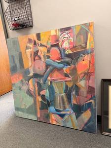 lot 50 image: Stretched canvas art with signatures 43 x 43 in