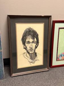 lot 51 image: Signed framed self portrait 23 x 15 in