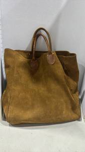 lot 1000 image: Large Tan Suede Leather Tote Bag with Rolled Handles