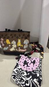 lot 1002 image: Dog and Cat Themed Handbag Set - Tote and Crossbody Bag