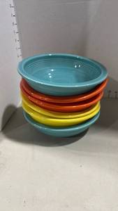 lot 1019 image: Vintage Fiesta HLC USA Ceramic Bowls Set of 6 Mixed Colors