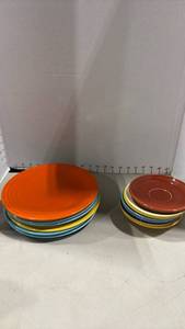 lot 1028 image: Stamped Fiesta HLC USA Multicolor Ceramic Plates and Saucers Set