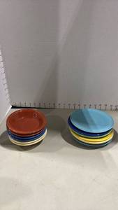 lot 1029 image: Stamped Fiesta Ware Mixed Color bowls and Saucers Set by Homer Laughlin