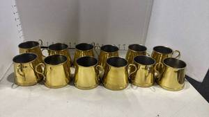 lot 1041 image: Set of 12 Gold-Tone Brass Plated Steel Mugs Made in Holland