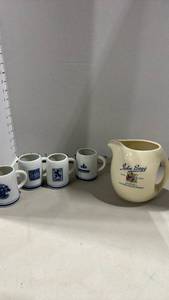 lot 1042 image: John Begg Whisky Water Jug and German Brewery Miniature Beer Steins Set