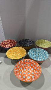 lot 1044 image: Metahom Multicolor Patterned Ceramic Bowl Set of 6