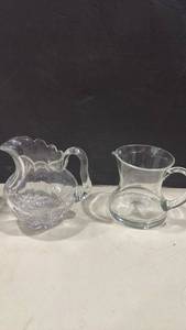 lot 1052 image: Heavy Clear Glass Pitcher Set of 2