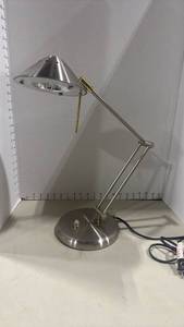 lot 1062 image: Adjustable Brushed Nickel Desk Lamp with Brass Accents