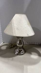 lot 1068 image: Small Brushed Nickel Table Lamp with Textured Cream Shade 14 inches tall
