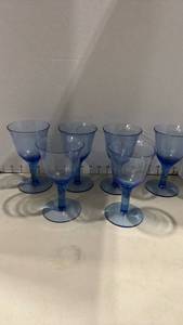 lot 1071 image: Set of 6 Blue Bubble Glass Wine Goblets